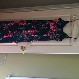 Black/pink floral summer dress, long, express, size M